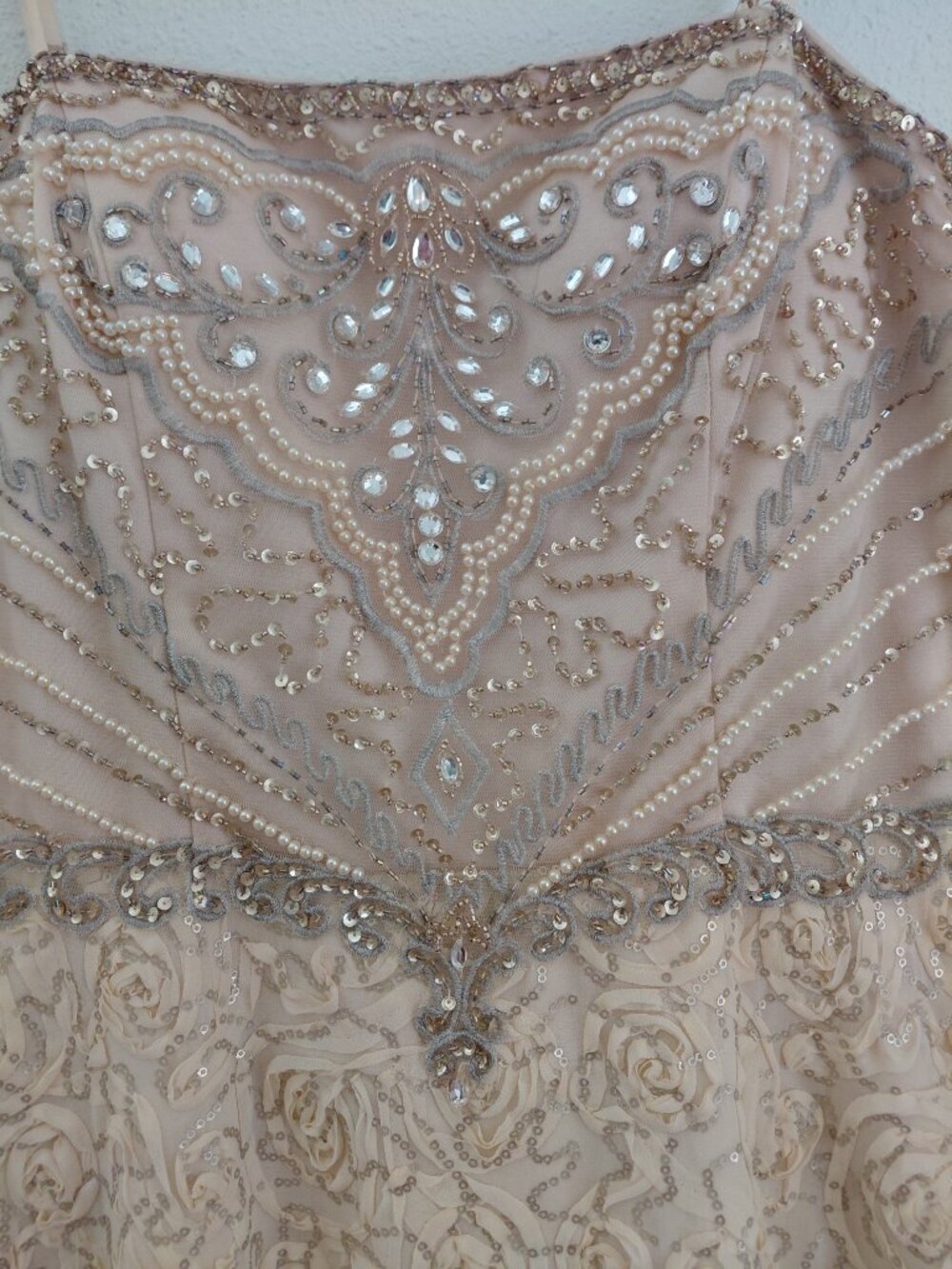 Vintage Sue Wong Nocturne Beaded Sequin Dress Gown Cream Party Cocktail - Picture 2 of 12